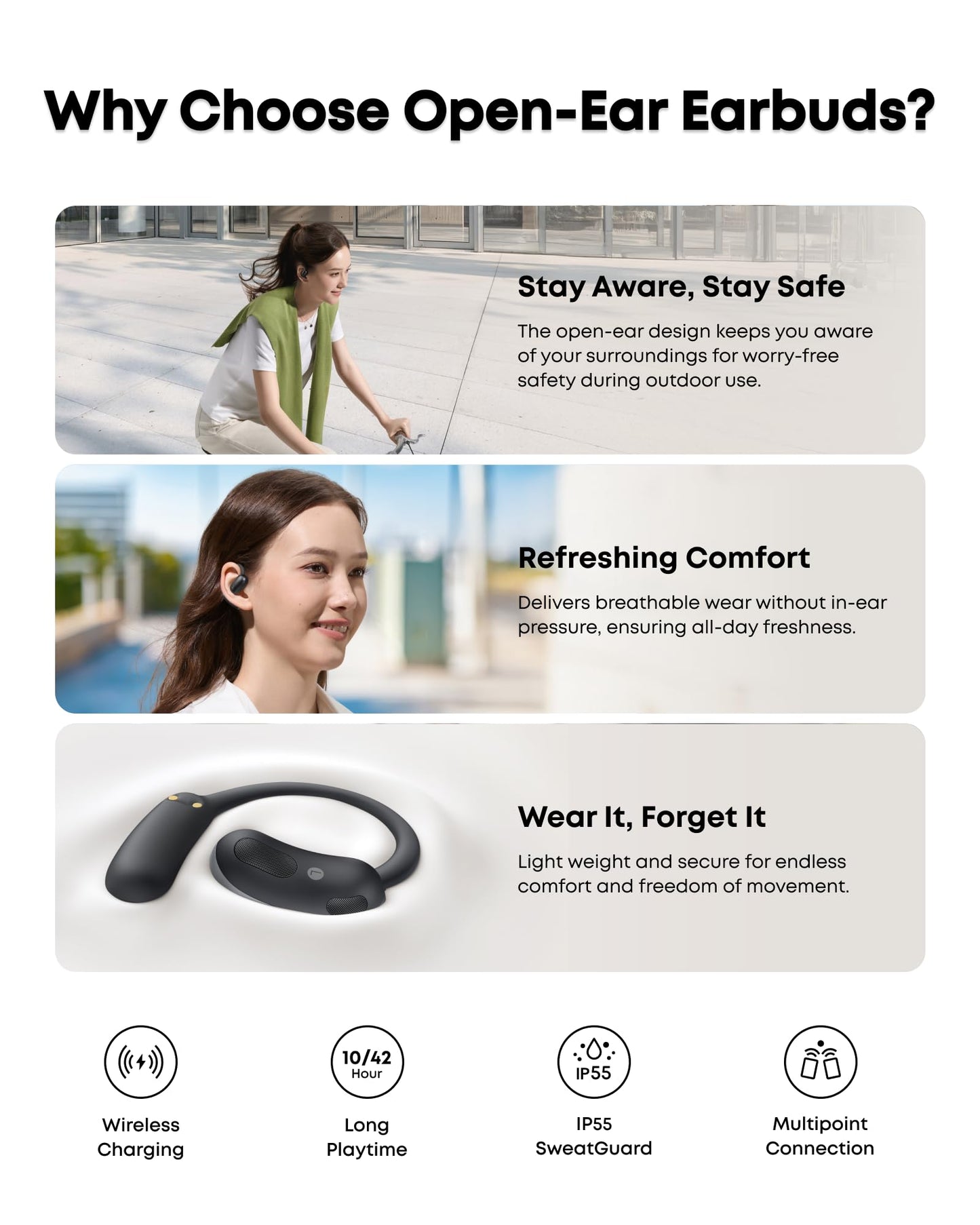 soundcore AeroFit 2 by Anker, Open-Ear Headphones, Real-Time Translation Earbuds, 4 Adjustable Positions for Every Ear Size, 2× Richer Bass, Hi-Res, 42H Playtime, IP55,AI Clear Calls,Wireless Charging