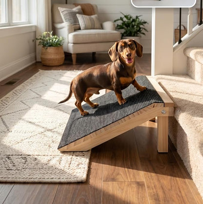 Wooden Dog Ramp for Stairs, 4.3"/5.5" Height Adjustable Pet Ramp with Non-Slip Carpet Surface, Small Dog Step Ramp for Indoor Stairs, Entryway & Porch, Supports Senior Dogs & Cats (1-Pack)