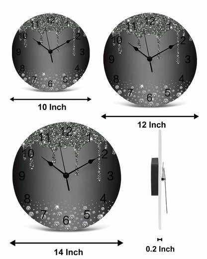 LooPoP Wall Clock Black Diamond Clocks PVC Silent Non-Ticking Battery Operated Decorative Luxury Bling Water Drop Round Clock for Home Living Room Kitchen Bedroom Office School Wall Decor 10 Inch