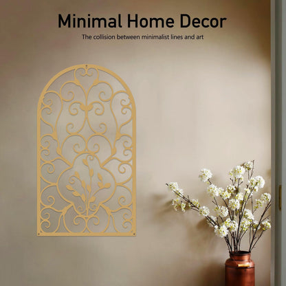 Resama 2 Pcs Scroll Home Wall Decor, Rustic Metal Wall Decor Window Arch Design Modern Farmhouse Wall Sculptures Hanging for Living Room Bedroom Hallway Kitchen (Gold, (15.7" X 9")
