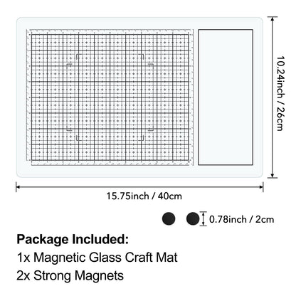 BAOFALI Magnetic Glass Craft Mat; 15.75"x10.24"Heat Resistant Glass Media Cutting Mat W/MagnetsGridlines and Measurements; for Cutting, Stamping, Mixed Media, Heat Embossing and Hot Glue Projects