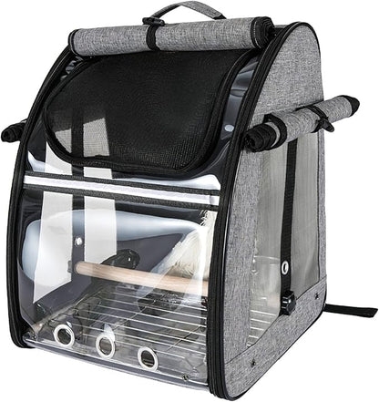 Sanmoncare Bird Carrier Backpack, Parrot Travel Bag with Stand, Stainless Steel Mesh Travel Cage for Cockatiel, Portable Bird Travel Carrier, Pet Transparent Breathable Travel Cage Large