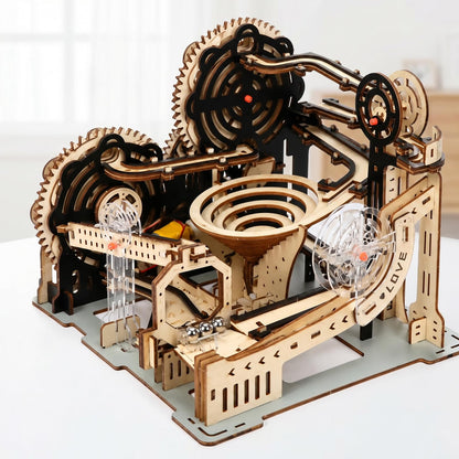 3D Wooden Puzzle for Adults, Electric DIY Marble Run Model Kit with Spiral Funnel, Gear-Driven Motion & Steel Marbles, Brain Teaser Building Toy, Creative Desk Decor Gift for Teens Adults 14+