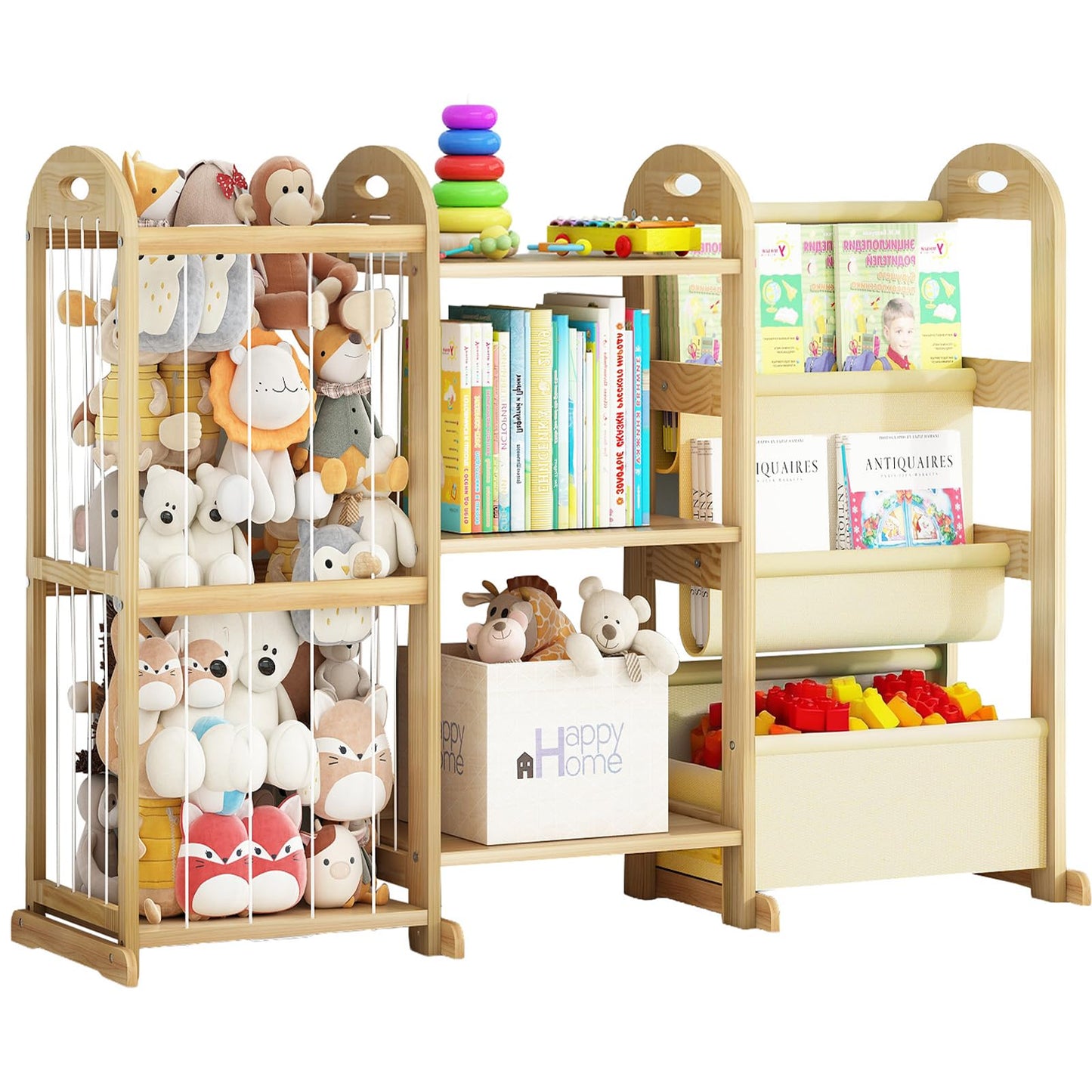 Orekemo Kids Bookshelf and Toy Storage Organizer, 3-Tier Book Shelf with Stuffed Animal Storage, Kids Toy Book Storage for Bedroom Playroom, Wooden Toy Organizer with 3 Shelves, 49.4" W