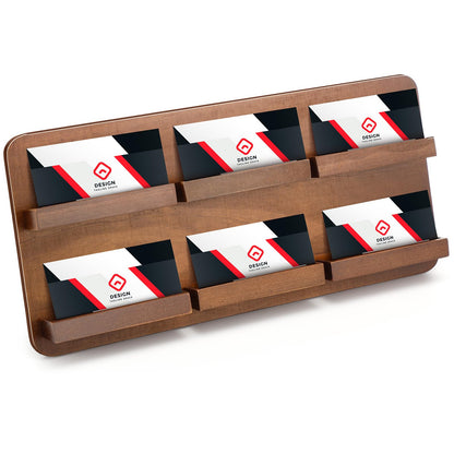 Leinuosen 2 Tie Wood Business Card Holder for Desk 6 Slot Wooden Business Card Display Stand Multiple 2 Tie Detachable Organizer for Desktop Office Home Exhibition Meeting (13 x 6.3 Inch)