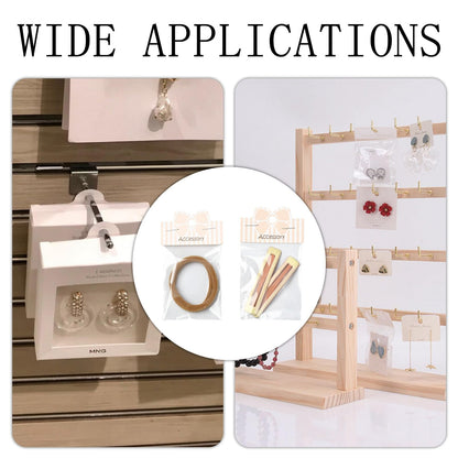 Gelirda 50 Sets Packaging Pouch with Foldable Header Cards Bowknot Printed Paper Cards & Rectangle Cellophane Bags for Jewelry Display