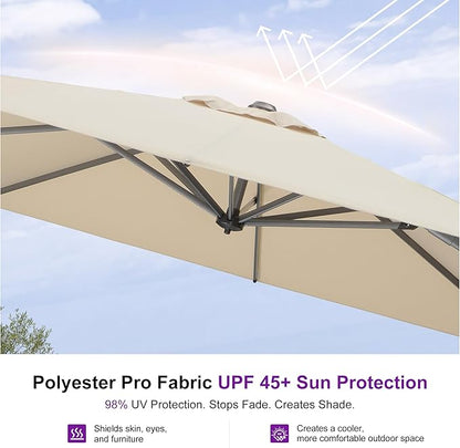 PURPLE LEAF 9 Feet Patio Umbrella with Base Outdoor Cantilever Square Umbrella Aluminum Offset Umbrella with 360-degree Rotation for Garden Deck Pool Patio, Beige