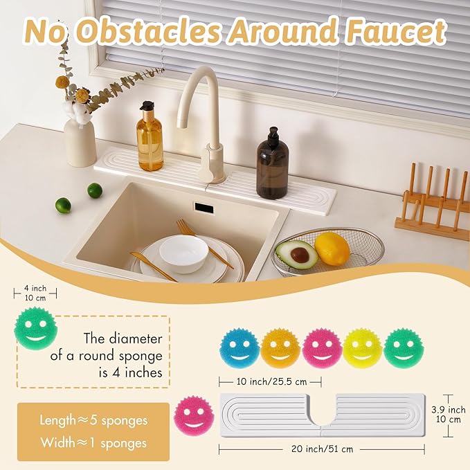 U Shape Sink Draining Mat Behind Faucet, Super Absorbent Diatomite Fast Drying