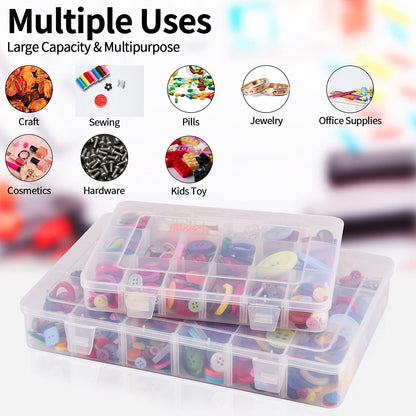 Exptolii 18 Grids Plastic Organizer Box with Dividers, Clear Compartment Container Storage for Washi Tapes Beads Crafts Jewelry Fishing Tackles, Size10.8 x 7.7 x 1.7 in