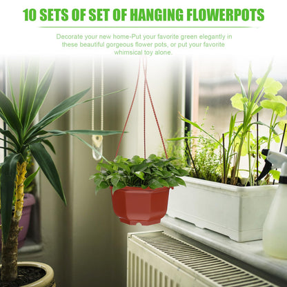 DOITOOL 10Pcs Plastic Hanging Planters, 6.29" Hanging Flower Pots Plant Basket Planter for Outdoor Indoor Plants Garden Balcony Decoration