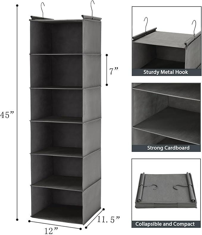 MAX Houser 6 Tier Shelf Hanging Closet Organizer, Closet Hanging Shelf