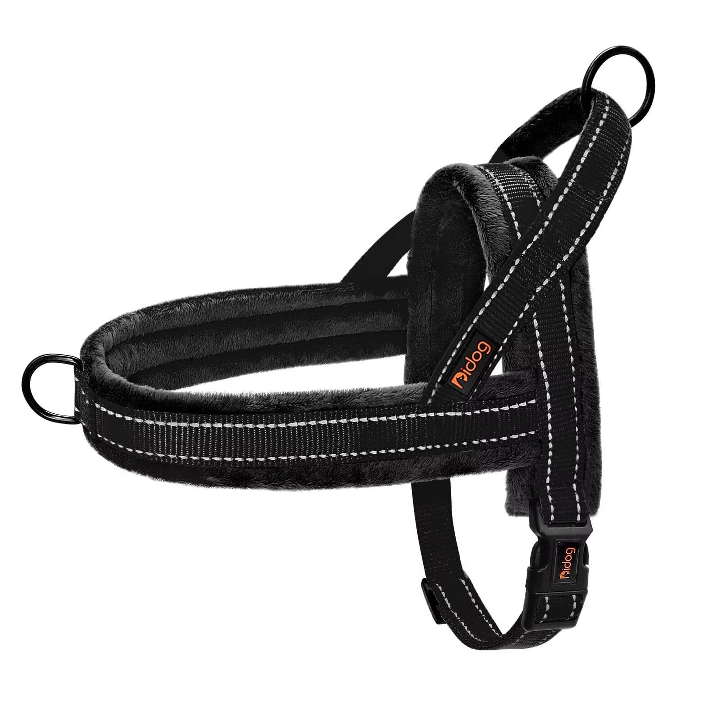 Didog Soft Flannel Padded Dog Vest Harness, No Pull/Quick Fit Reflective Dog Strap Harness, Easy for Training Walking (L:Chest 26-32", Black)