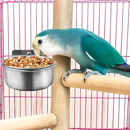 Parrot Feeding Cups Stainless Steel Bird Cage Feeder & Water Bowl - Chew-Proof Food Bowls with Clamp Holder for Parrot, Cockatiel, Conure, Budgie, Macaw, and Small Animals (S-1Pc)