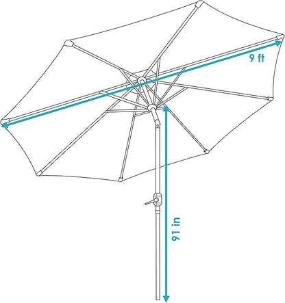 Sunnydaze Outdoor Patio Umbrella - Polyester Table Market Umbrella with Push-Button Tilt and Crank - 8 Sturdy Ribs - Catalina Beach Stripe - 9ft