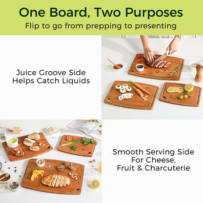 VITATAKU Bamboo Cutting Boards for Kitchen, 15.4" Deep Carbonized Wood Cutting Board with Storage Stand, 3 Piece Extra Thick Cutting Board Set with Deep Juice Grooves, Gift for Charcuterie Boards