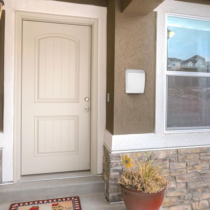 Architectural Mailboxes Aspen Locking Wall Mount Mailbox, White, Small | Galvanized steel build with a concealed lock and key drop box and weather-resistant outdoor construction.