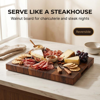 Walnut Butcher Block Cutting Board – Non Toxic, Solid Wood Cutting Board with Juice Groove - Wooden Charcuterie Boards for Serving Food - Wooden Chopping Board Set – Premium Dark Hardwood