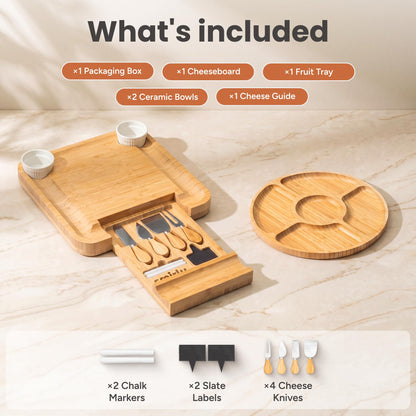 SMIRLY Charcuterie Large Bamboo Cheese Board Set for Serving - House Warming Gifts for New Home, Wedding, Bridal Shower & Birthday, for Women