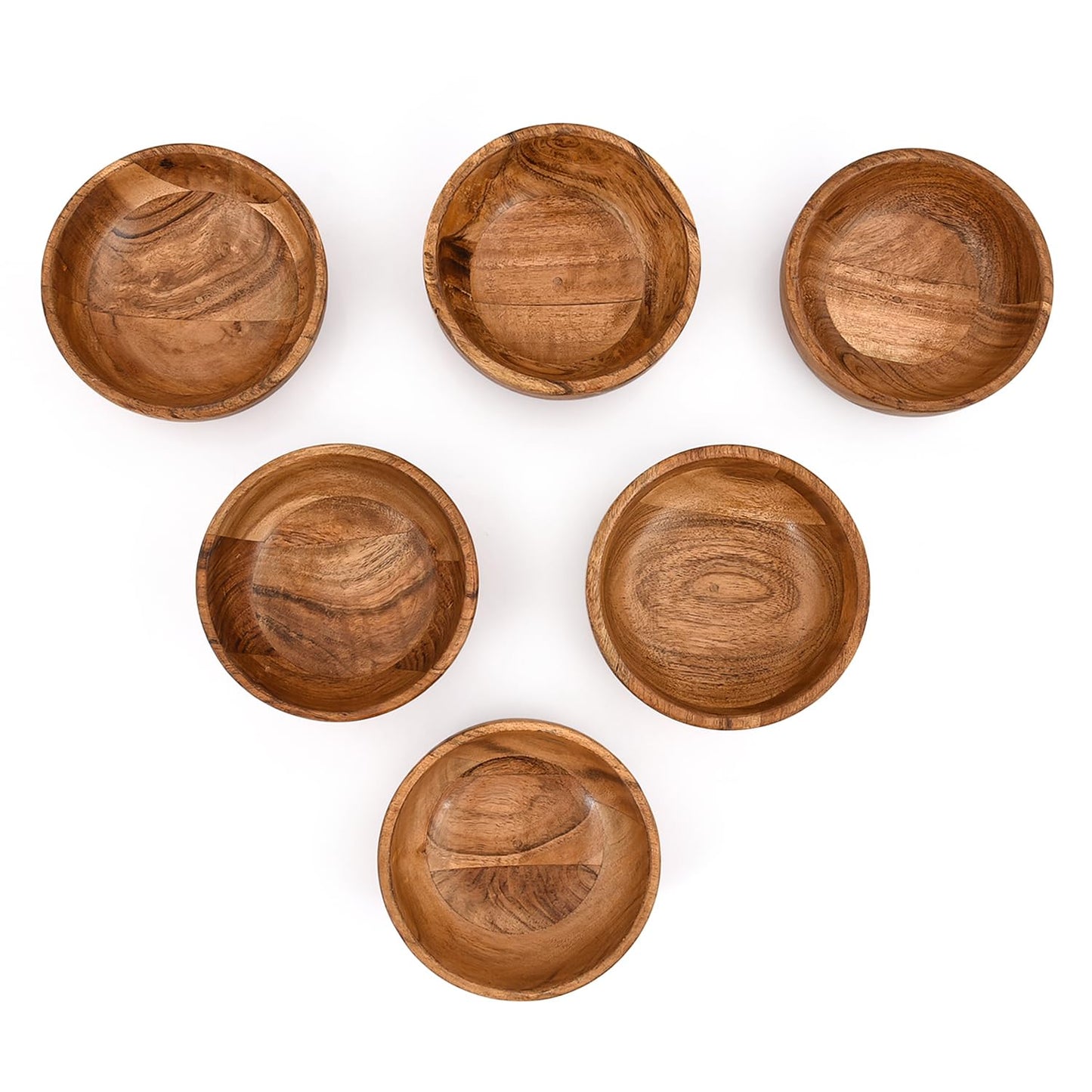 Kaizen Casa Bowl Set of 6 Wooden Bowls for Food, Condiments, Sides, Appetizers Handcrafted Eco-Friendly Serving Bowls for Snacks & Entertaining (5" X 5" X 2")