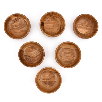 Kaizen Casa Bowl Set of 6 Wooden Bowls for Food, Condiments, Sides, Appetizers Handcrafted Eco-Friendly Serving Bowls for Snacks & Entertaining (5" X 5" X 2")