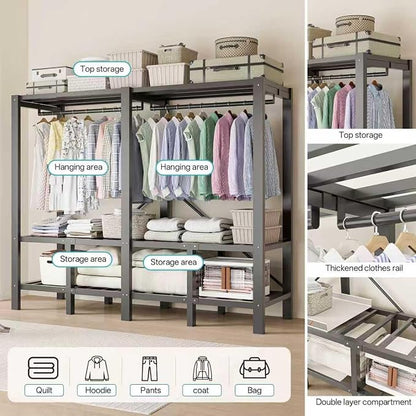 Foldable Portable Wardrobe Closet with Magnetic Doors & Cover, Heavy Duty Covered Clothes Rack with Hanging Clothing Rod, Metal Frame Standing Alone Closet for Bedroom (Door Design C, 70.9IN/180CM)