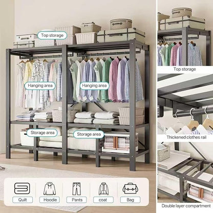 Foldable Portable Wardrobe Closet with Magnetic Doors & Cover, Heavy Duty Covered Clothes Rack with Hanging Clothing Rod, Metal Frame Standing Alone Closet for Bedroom (Door Design D, 49.2IN/125CM)