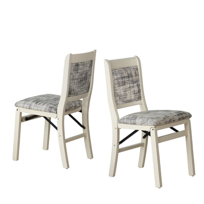 East West Furniture - WCC-LWH-30, A Solid Wood Waco Folding Parson Dining Room Chairs with PU Leather Seat, Ready to Use, Cushioned Back Design, Set of 2, Linen White Finish