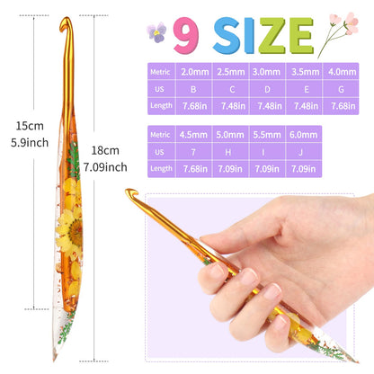 Coopay Crochet Hook Set, 9 PCS Crochet Hooks with Case (2.0mm-6.0mm), Floral Resin Grips - Beautiful & Ergonomic, Great for Crocheting Blankets, Dolls, Shawls, Hats, Scarves (B-J)