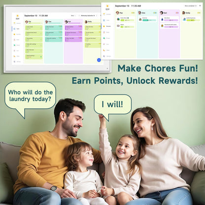 21.5 Inch Digital Wall Calendar – Rewards for Chores! Smart Electronic Family Organizer with Touchscreen, Meal Planner & Photo Frame, Syncs with Google/iCloud, for Wall or Desk, White (New Version)