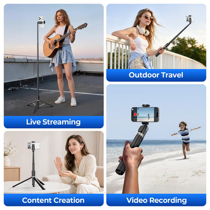 Kaitezenz 0.01s Auto Pop Open 63" Phone Tripod for iPhone with Remote, Selfie Stick Tripod Stand Extendable with Cell Phone Clip, Compatible with iPhone for Travel Video Recording Live Stream Vlog
