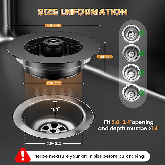 3-in-1 Kitchen Sink Strainer & Stopper, Matte Black Pop Up Drain Filter –