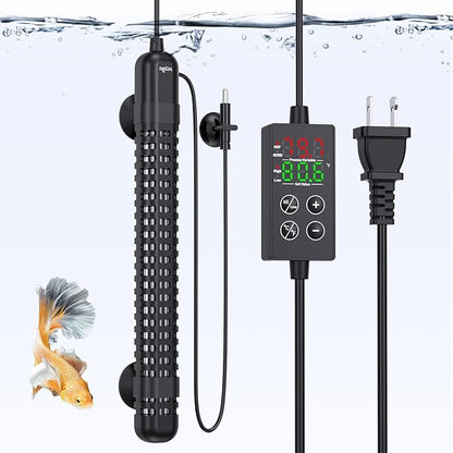 SEAOURA Small Aquarium Heater, 150W Fish Tank Heaters for 15-30 Gallon, Submersible Turtle Heater with LED Controller, Safety Protection & Auto Power-Off, Saltwater Freshwater