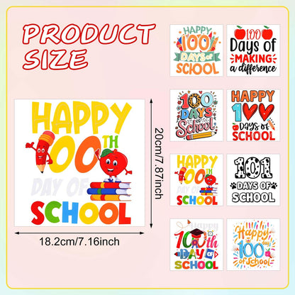 16 Sets 100 Days of School Craft Kit Iron on Transfers Stickers DIY Iron on Heat Transfer Decals with Pom Pom Ball Dot Stickers Gems Number Stickers for Clothing Shirt Bag Classroom Appliques Craft