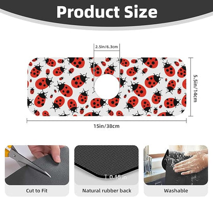 Kitchen Sink Splash Guard Faucet Mat Ladybug Cartoon 15"x5.5", Diatom Mat