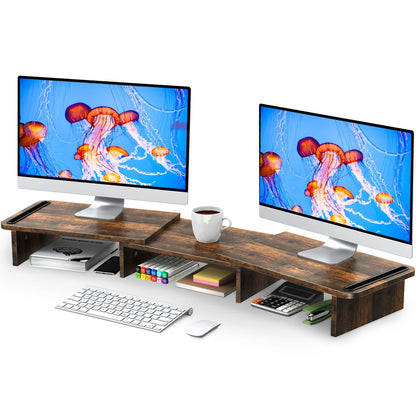 Zimilar 2 Pack Height Adjustable Monitor Stand Riser with Drawer Dual Wood Monitor Stand Riser
