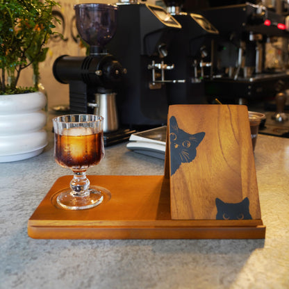 Adeerus Wooden Book Stand, Triangle Book Holder, Small Bookshelf, Black Cat Book Rest with Cup Holder, for Reading or Desktop Decoration, Coffee and Book Lovers Father's Day Gifts for Dad & Husband