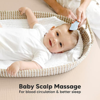 Baby Hair Brush Set for Newborns - Soft Goat Bristle Wooden Baby Brush and Comb Set Newborn Grooming Kit for Cradle Cap, Durable & Gentle, Boy, Girl Infant Essentials Care Kit (Regular, Frost)