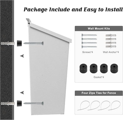 KYODOLED Wall-Mount Mailbox, Large Capacity Mail Box, Galvanized Steel Rust-Proof Metal Post Box, Mailboxes for Outside,15.7"x9.9"x4.9" White