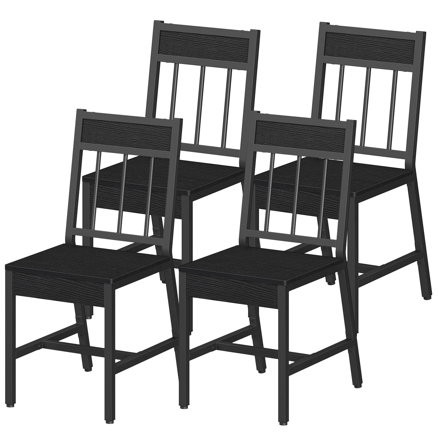 YATINEY Dining Chairs Set of 4, Industrial Kitchen Chairs with Metal Frame, Slanted Back, Wooden Dining Chair Set, for Kitchen, Living Room, Black CY03L4BB