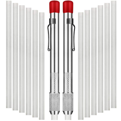 Mudder 2 Pieces Soapstone Pencil Holders Round Soapstone Marker Chalk Pencil with 12 Pieces Refills for Welding Tools and Markers Removable Markings on Metal, Aluminum, and Cast