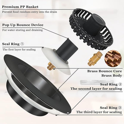 3 in 1 Kitchen Sink Stopper, Pop Up Kitchen Sink Drain Strainer,