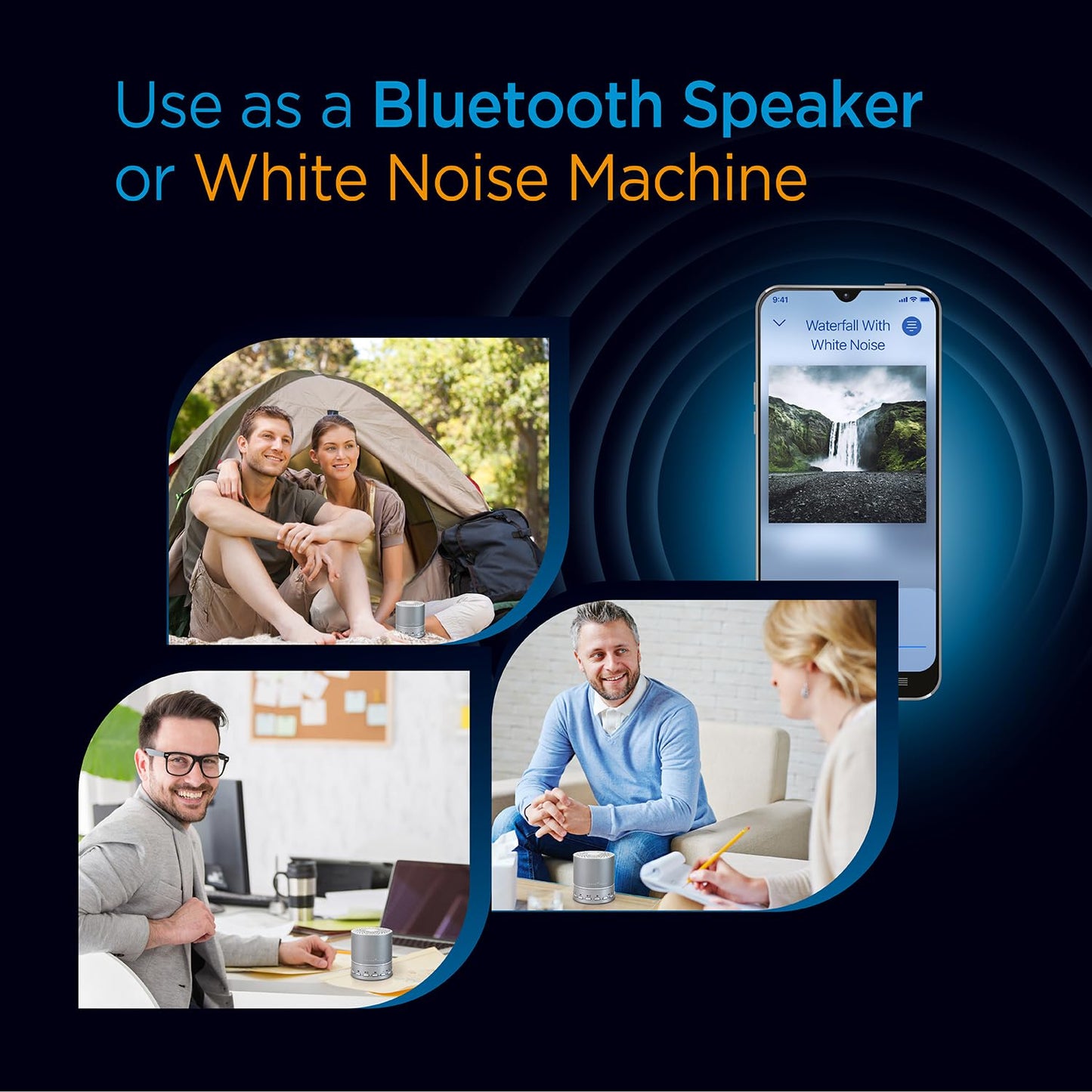 Sound Oasis Bluetooth White Noise Machine – Portable Sound Machine with 20 Non-Looping Nature, Pink & Brown Noise Sounds, Tinnitus Masker for Sleep, Baby, Office & Travel, Rechargeable