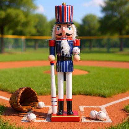 Blosssound 15 Inch Christmas Baseball Nutcracker Decorations Wooden Nutcracker Soldier Figurine Sports Player Ornament for Table Desktop Christmas Holiday Festive Party Decor Supplies(Baseball A)