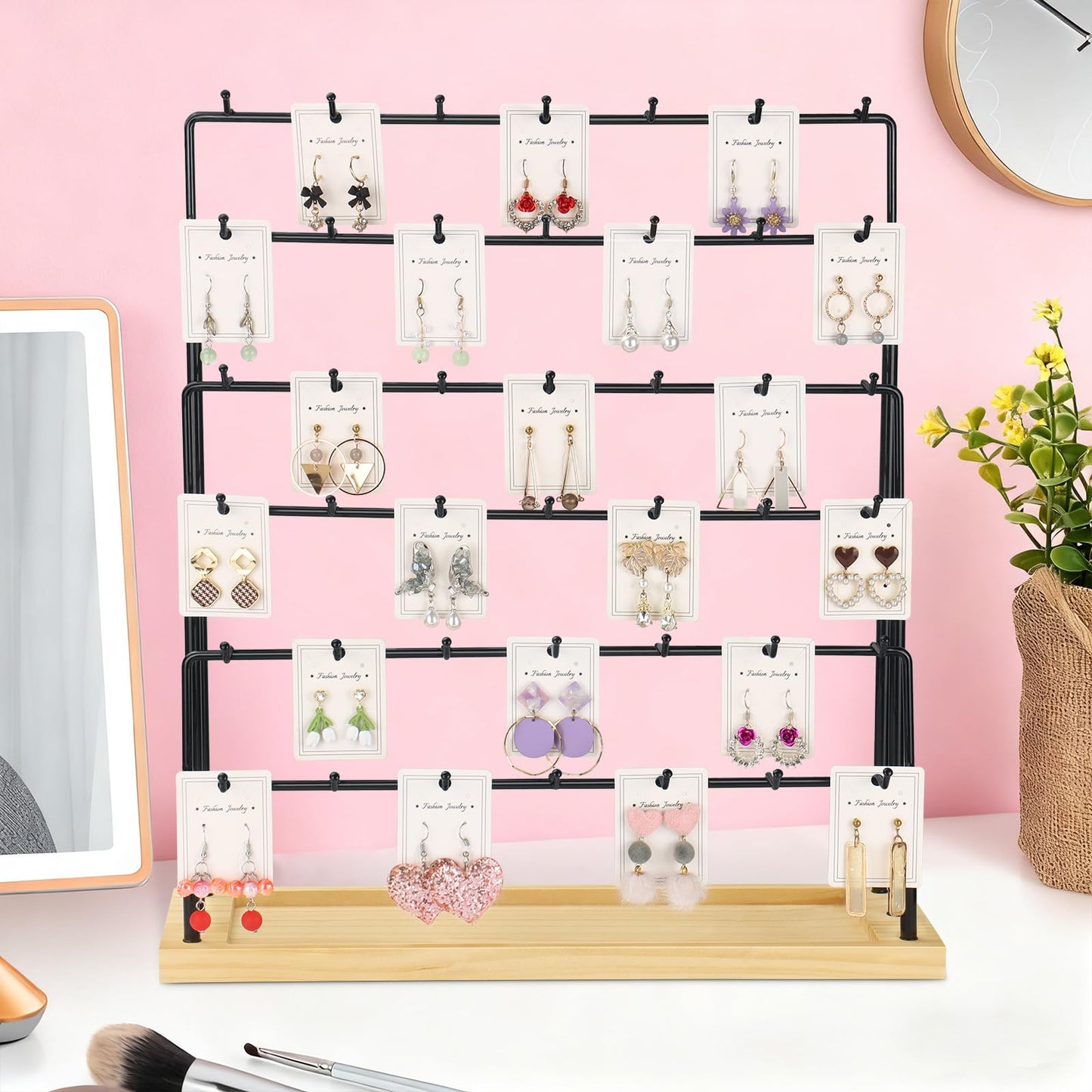 JIUCAN Earring Display for Vendors, 6 Tiers Earring Rack Display Holder Stand, Earring Organizer Holder, Jewelry Display for Selling Earings Cards, Necklaces Rings Bracelets, Keychains (Black)