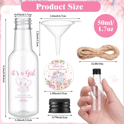 Funnymoom 50 Sets Elephant Party Favors for Guests 1.7oz/50ml Mini Liquor Bottles and Thank You Cards Funnels Plastic Empty Shot Bottles for Juice Alcohol Baby Shower Gender Reveal Party Gift