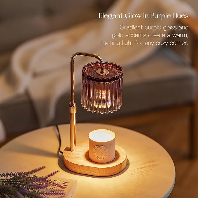 Candeldo Candle Warmer Lamp with Timer: Purple Candle Warming Lamp with 2 Bulbs Height Adjustable Wax Melt Dimmable Bedroom Decor for Women