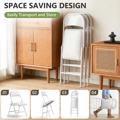 MAKE CHANGES 4 Pack Folding Chairs, PU Leather Folding Dining Chairs with Padded Cushion Seat & Back, Indoor Outdoor Folding Chair Set for Home Office, Parties, Events, Wedding, Extra Guest Seating