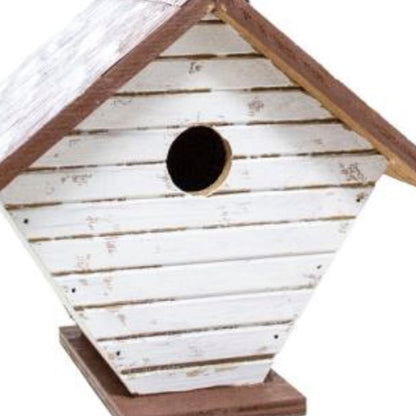 Backyard Essentials Shiplap Wren House - White Hanging Bird House - Wooden Birdhouse with Cable Hanger