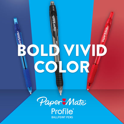 Paper Mate Profile Retractable Ballpoint Pens, Bold Point (1.4mm), Blue Ink, 12 Count - Writing, Office, Teacher Supplies