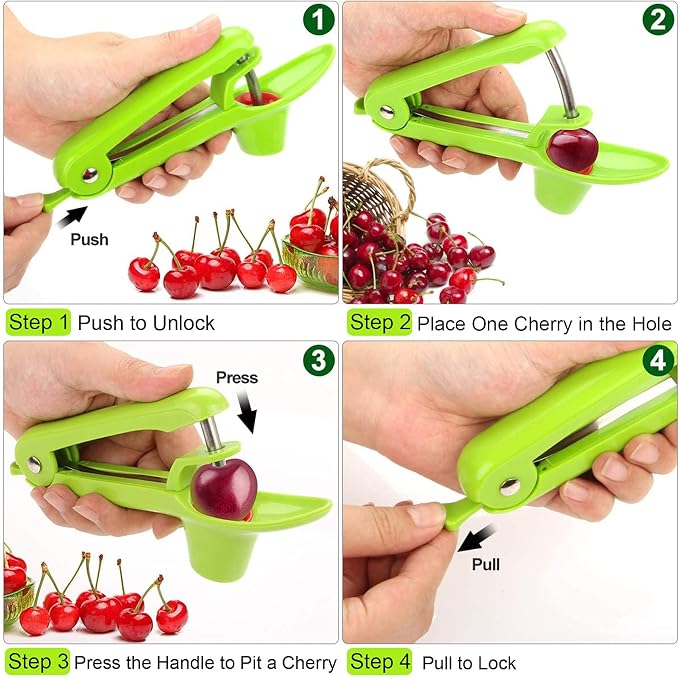 Cherry Pitter Olive Pitter Tool, Cherry Pitter Remover, Fruit Pit Core Remover with Space-Saving Lock Design for Make Fresh Cherry Dishes, Cherry Pie and Jam and Cocktail Cherries